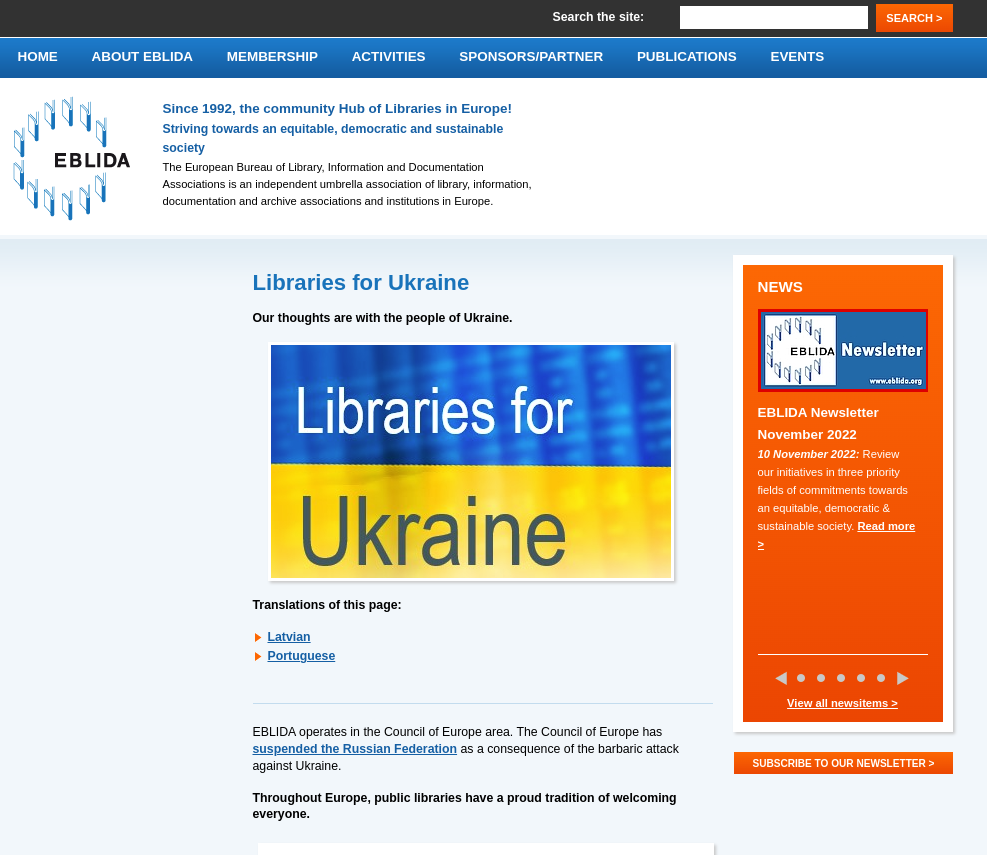 Le site Eblida affiche un soutien aux Ukrainiens.